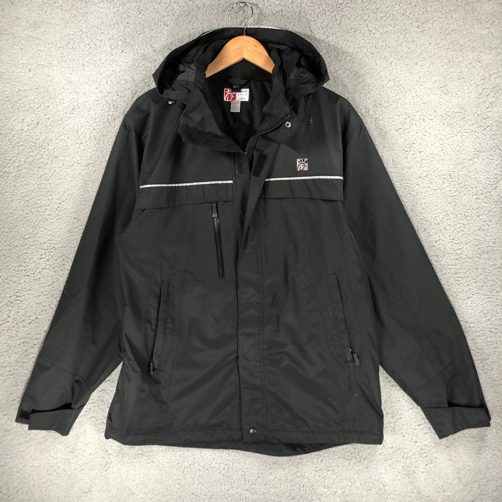Chick-fil-A Oobe Mens Medium Black Ripstop Hooded Rain Jacket Reflective Uniform